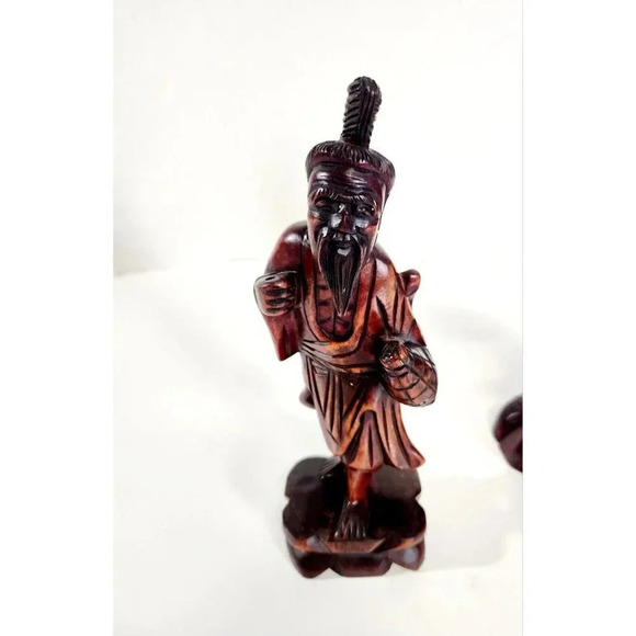 3 x Oriental Wooden Carvings - Chinese Fisherman Mid 1900's - Picture 4 of 16